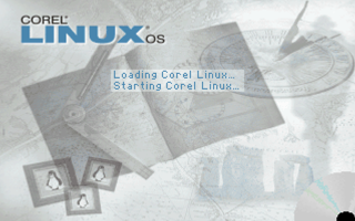 The Corel LinuxOS boot splash — "Loading Corel Linux… Starting Corel Linux…" (Screenshot by Rocky L. Oliver.)