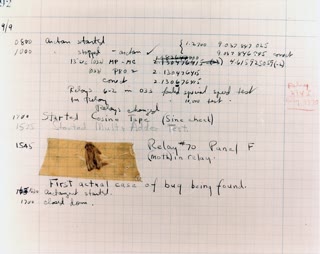 The logbook page, 9 September 1947 — "First actual case of bug being found"