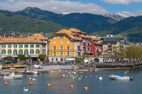 Vevey, on Lake Geneva — the Swiss lakeside town where a six-person company keeps sixteen living brain organoids online, rentable by the month (JoachimKohler-HB, CC BY-SA 4.0).