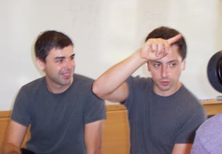 Larry Page (left) and Sergey Brin in 2003, five years after founding Google. Photo by Ehud Kenan, CC BY 2.0.