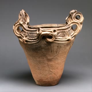 A Jōmon deep pot (fuka-bachi) — the world's earliest pottery tradition, made by hunter-gatherers who never farmed (Metropolitan Museum of Art, CC0).