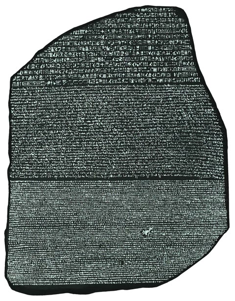 The Rosetta Stone — one decree, three scripts, the key that reopened Egyptian (public domain)