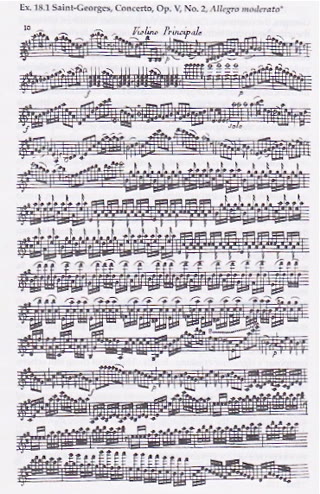 A page of his Violin Concerto Op. V No. 2 as published — the solo writing that dazzled the Amateurs' audiences