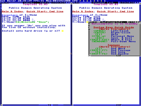 The AutoComplete panel showing the oracle's key bindings — F7 God Word, Shift-F7 God Passage, F6 God Song, Shift-F6 God Doodle. Public domain.